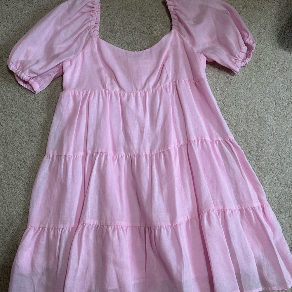 Everly Pink Tiered Sundress with Puff Sleeves